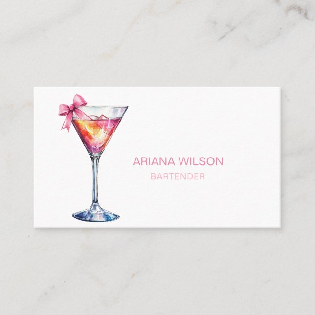 Modern Bartender Cocktail Bow Bar Club Event  Business Card (Front)