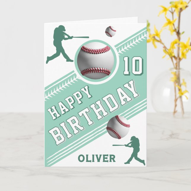 Modern Baseball Ball Player Themed Birthday  Card (Yellow Flower)