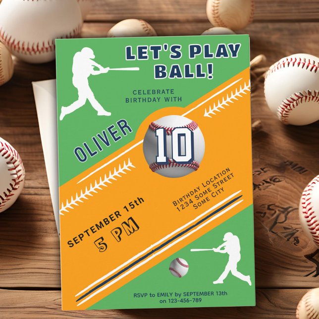 Modern Baseball Ball Player Themed Birthday Invitation (Creator Uploaded)
