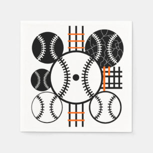Modern Baseball Black White Orange Colour Pattern Napkin