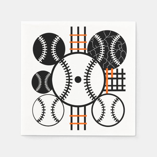 Modern Baseball  Black White Orange Colour Pattern Napkin (Front)