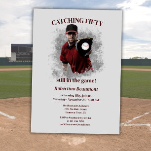Modern Baseball Catching Fifty Men's 50th Birthday Invitation