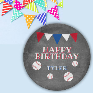 Modern Baseball Chalkboard Kids Birthday Party Paper Plate