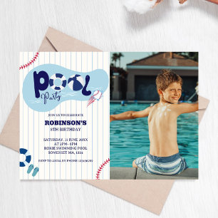 Modern Baseball Pool Birthday Party Photo Invitation