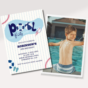 Modern Baseball Pool Birthday Party Photo Invitation