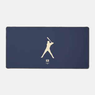 Modern Baseball Silhouette Monogram Dark Blue Desk Mat