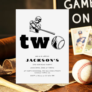 Modern Baseball Sports Kid 2nd Birthday Party Invitation