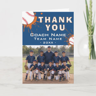 Modern Baseball Team Photo Coach Thank You Card