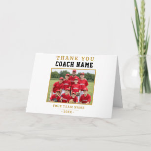 Modern Baseball Team Photo Coach Thank You Card