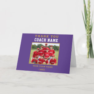 Modern Baseball Team Photo Coach Thank You Card