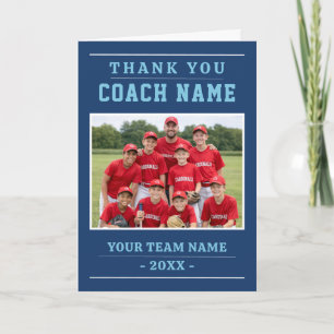 Modern Baseball Team Photo Coach Thank You Card