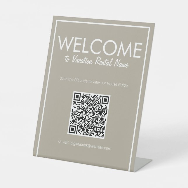 Modern Basic Beige Digital QR Code Welcome Sign (Front)