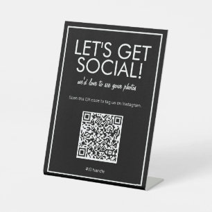 Modern Basic Black Social Media QR Code Table Sign