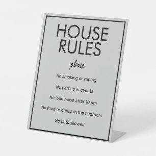 Modern Basic Grey House Rules Guest Pedestal Sign