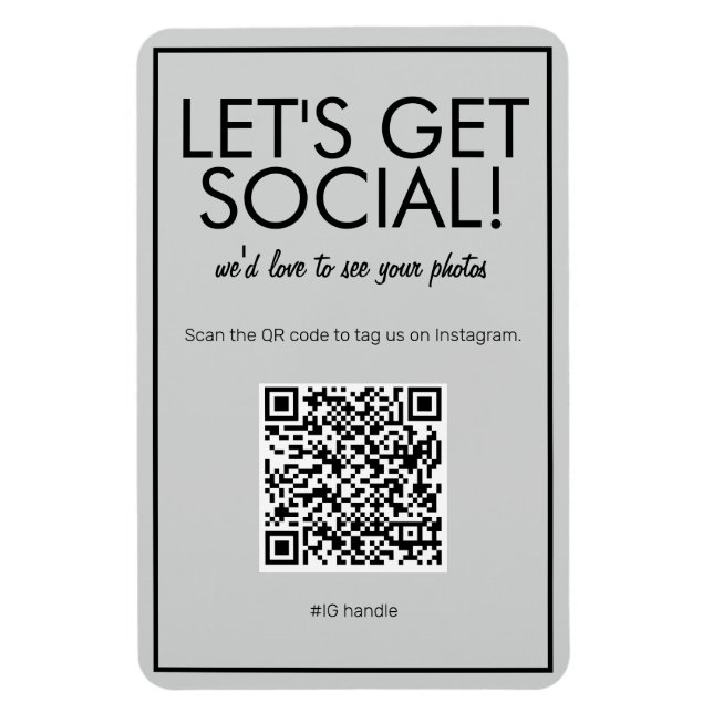 Modern Basic Grey Social Media QR Code Magnet (Vertical)