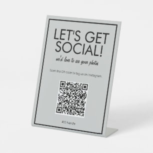 Modern Basic Grey Social Media QR Code Table Sign