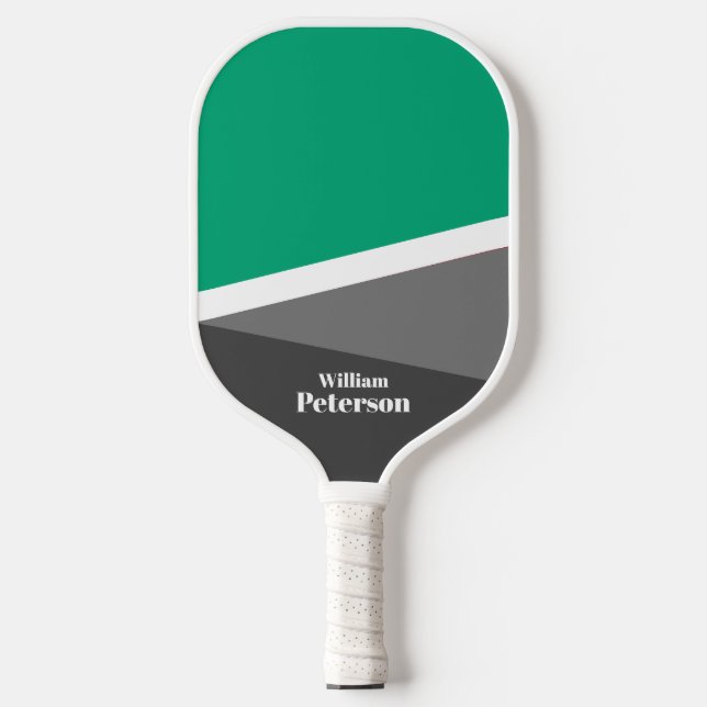 Modern Basic Mint Green Grey Shades Custom Name  Pickleball Paddle (Front)
