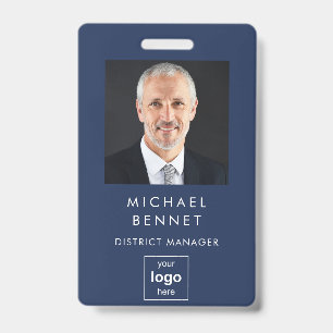 Modern Basic Navy Blue Corporate Photo ID Badge