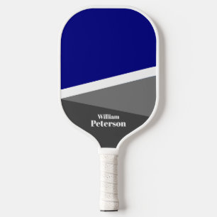 Modern Basic Navy Blue Grey Shades Custom Name Pickleball Paddle