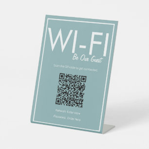 Modern Basic Teal Wi-Fi QR Code Pedestal Sign