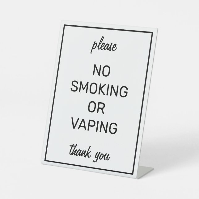 Modern Basic White No Smoking Tabletop Sign (Front)