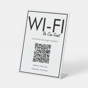 Modern Basic White Wi-Fi QR Code Pedestal Sign