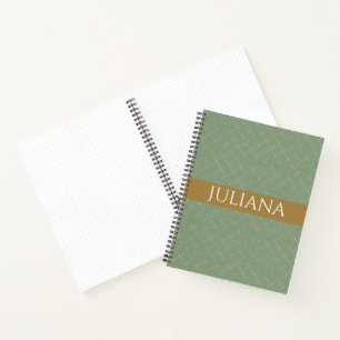 Modern Basil Green Gold Quatrefoil Personalised Notebook