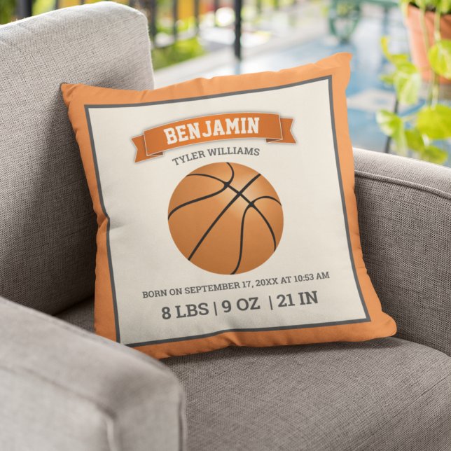 Modern Basketball Baby Birth Stats Cushion (Creator Uploaded)