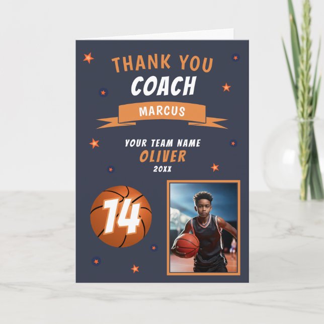 Modern Basketball Ball Photo Thank you Coach Card (Front)