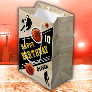 Modern Basketball Ball Player Themed Birthday  Medium Gift Bag