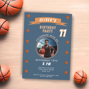 Modern Basketball Ball Sports Birthday Photo Invitation