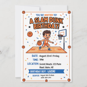 modern basketball birthday invitations