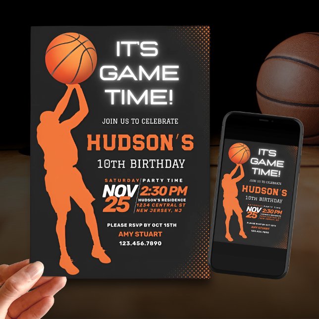 Modern Basketball Birthday Kids Sports Party  Invitation (Creator Uploaded)