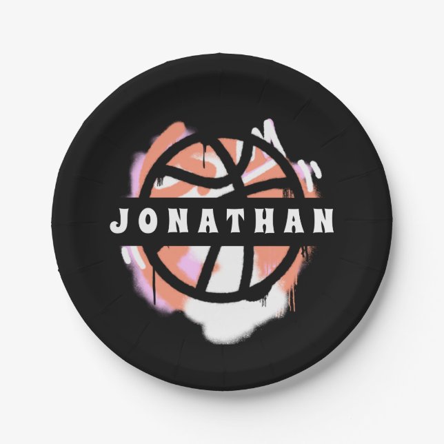 Modern Basketball Graffiti Player Name Cool Sport  Paper Plate (Front)