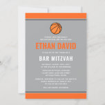 Modern basketball ligh grey and orange bar mitzvah invitation<br><div class="desc">Modern,  basketball themed bar mitzvah invitations with orange borders. Light grey back with Star of David. All colours are editable in the design tool</div>