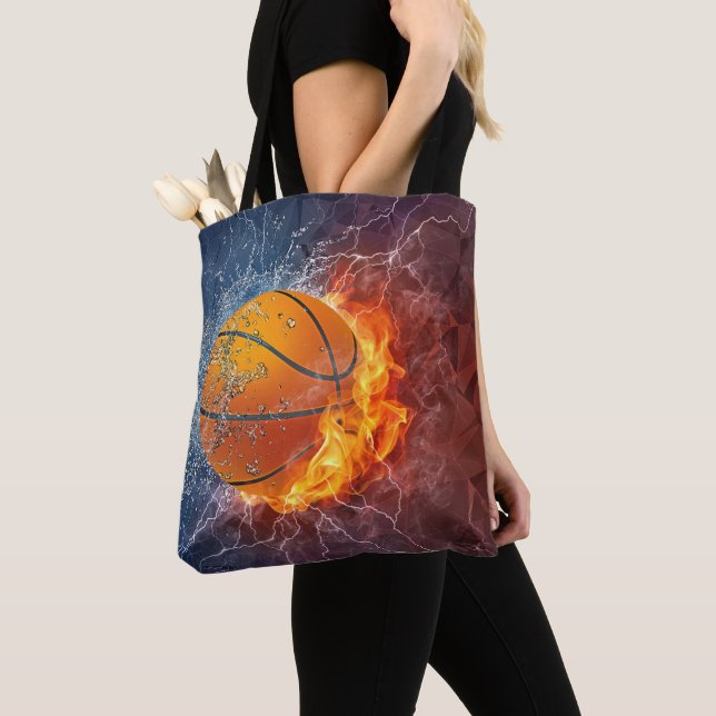Modern Basketball on Fire Tote Bag (Close Up)