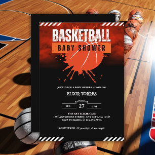Modern Basketball Orange Ball Baby Shower Invitation