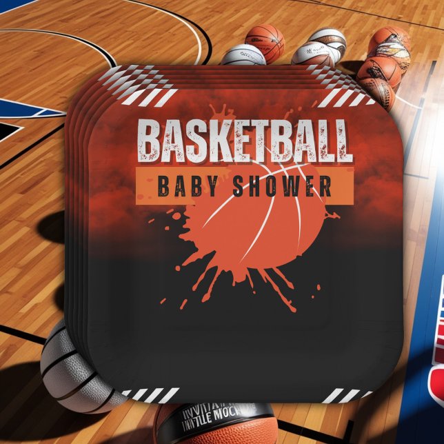 Modern Basketball Orange Ball Baby Shower Paper Plate (Creator Uploaded)