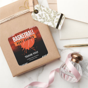 Modern Basketball Orange Ball Baby Shower Square Sticker