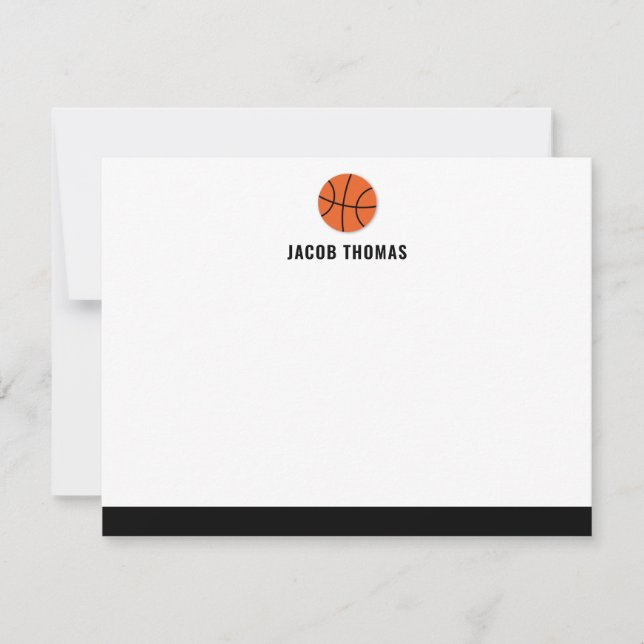 Modern Basketball Personalised Flat Note Card (Front)