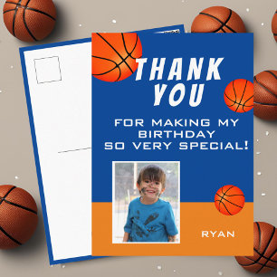 Modern Basketball Sports Birthday Photo Thank you Postcard