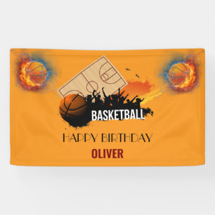 modern Basketball Sports player Birthday Party boy Banner