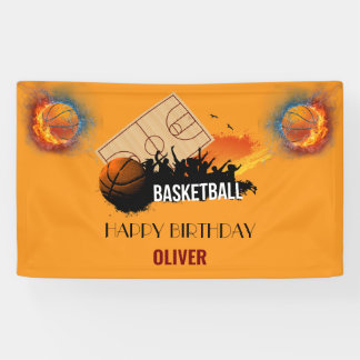 modern Basketball Sports player Birthday Party boy Banner