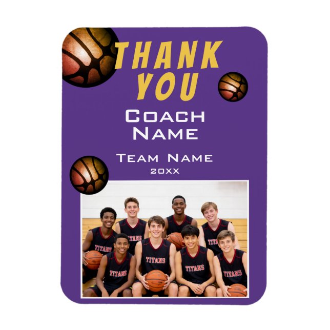 Modern Basketball Team Photo Coach Magnet (Vertical)