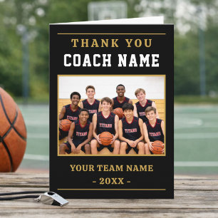 Modern Basketball Team Photo Coach Thank You Card