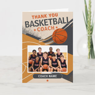 Modern Basketball Team Photo Coach Thank You Card