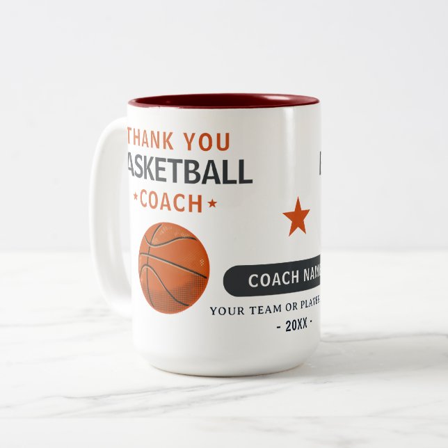 Modern Basketball Team Player Coach Two-Tone Coffee Mug (Front Left)