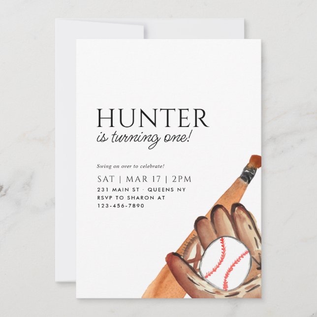 Modern Bat Glove Ball Sports Baseball Birthday Invitation (Front)