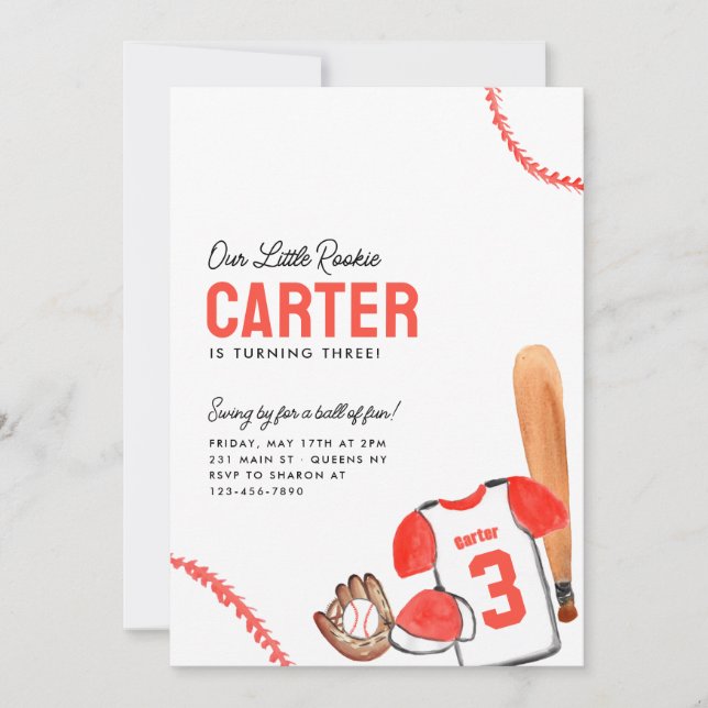 Modern Bat Glove Sports Shirt Baseball Birthday Invitation (Front)