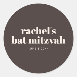 Modern Bat Mitzvah Autumn Brown Personalised  Classic Round Sticker
